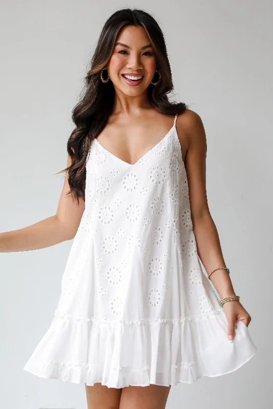 FINAL SALE - Sweet Sunlover White Eyelet Mini Dress